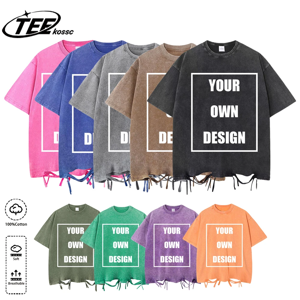 

Custom Graphic Logo DIY Washed Holes Men T-Shirt Hip Hop Fashion Short Sleeve All-Match Cotton Clothing Unisex Loose Retro Top