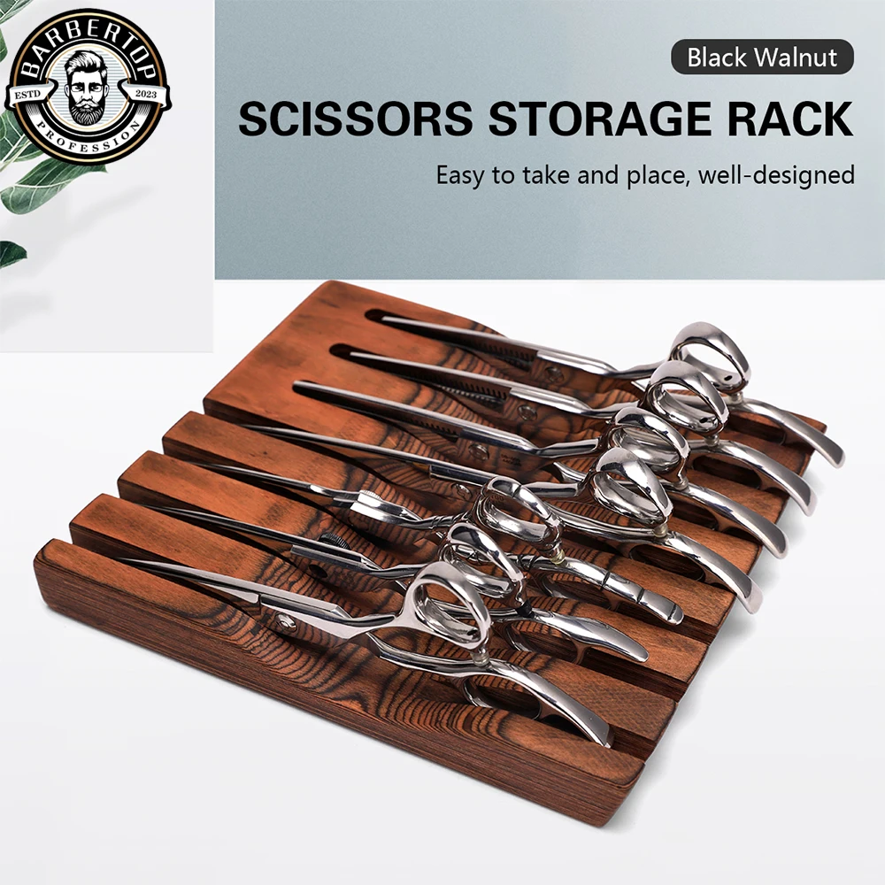 Wooden Scissors Display Tray  Rack 7 Card Slots Comb Desktop Box Hairdressing Organizer Stand Tool