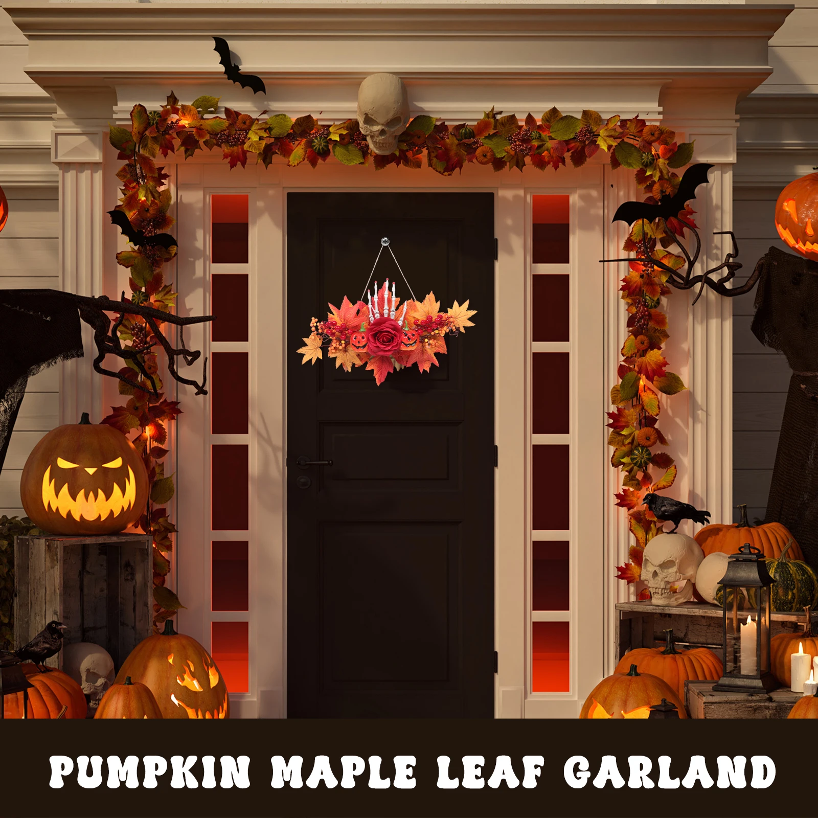 

Pumpkin Maple Wreath Fall Door Hanging Leaf Pendant Autumn Harvest Garland Plastic Artificial