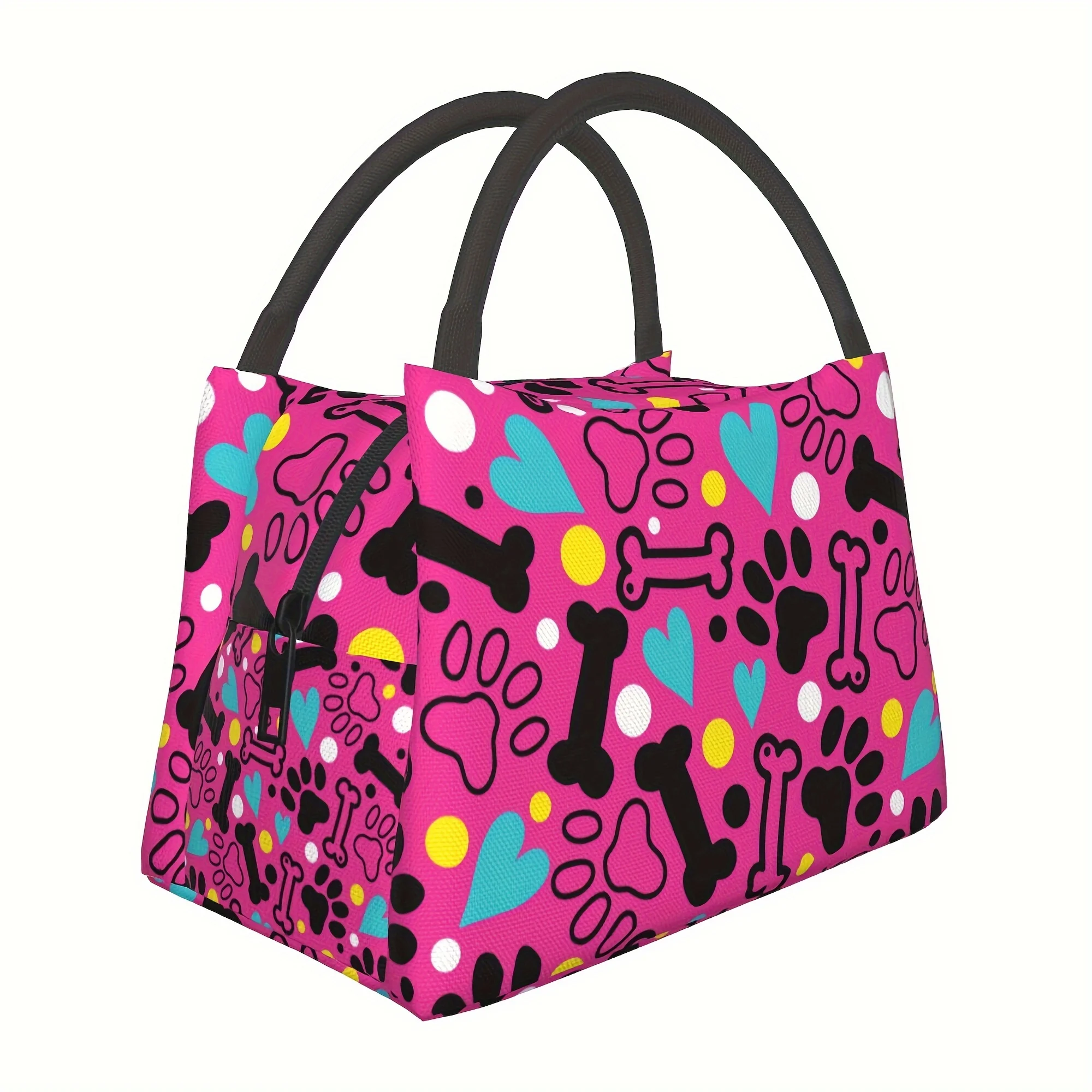

One Pink Paw Print Pattern, Reusable Portable Cooler Bag, Insulated Lunch Bag for Camping Picnic Beach Essentials