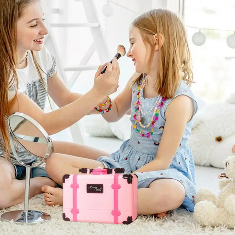 Ensemble de maquillage pour enfants, véritable ensemble cosmétique, jeu de simulation pour filles, jouets de maquillage pour enfants, ensemble de vanité de beauté avec étui à cosmétiques