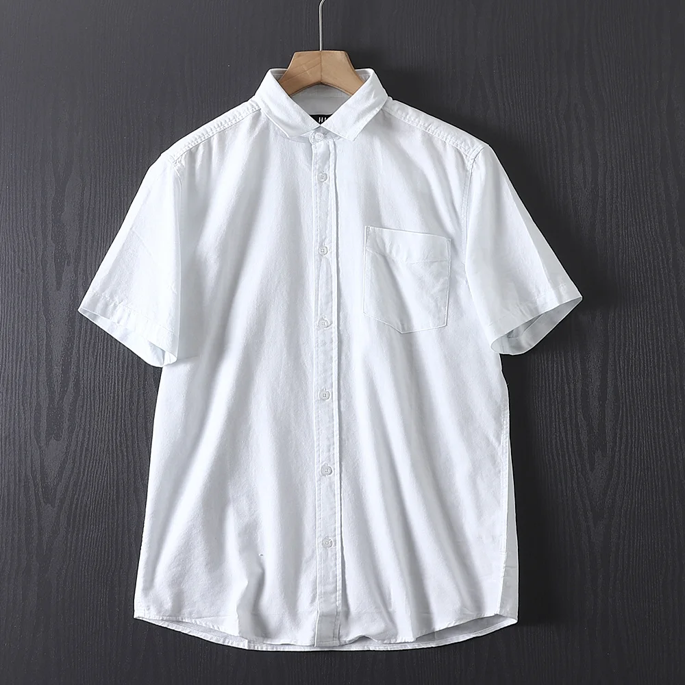 

Cotton Breathable Summer Mens Casual Pocket Short Sleeve Shirt Square Collar Single Ply Fabric Lightweight Loose Fit Youth Shirt