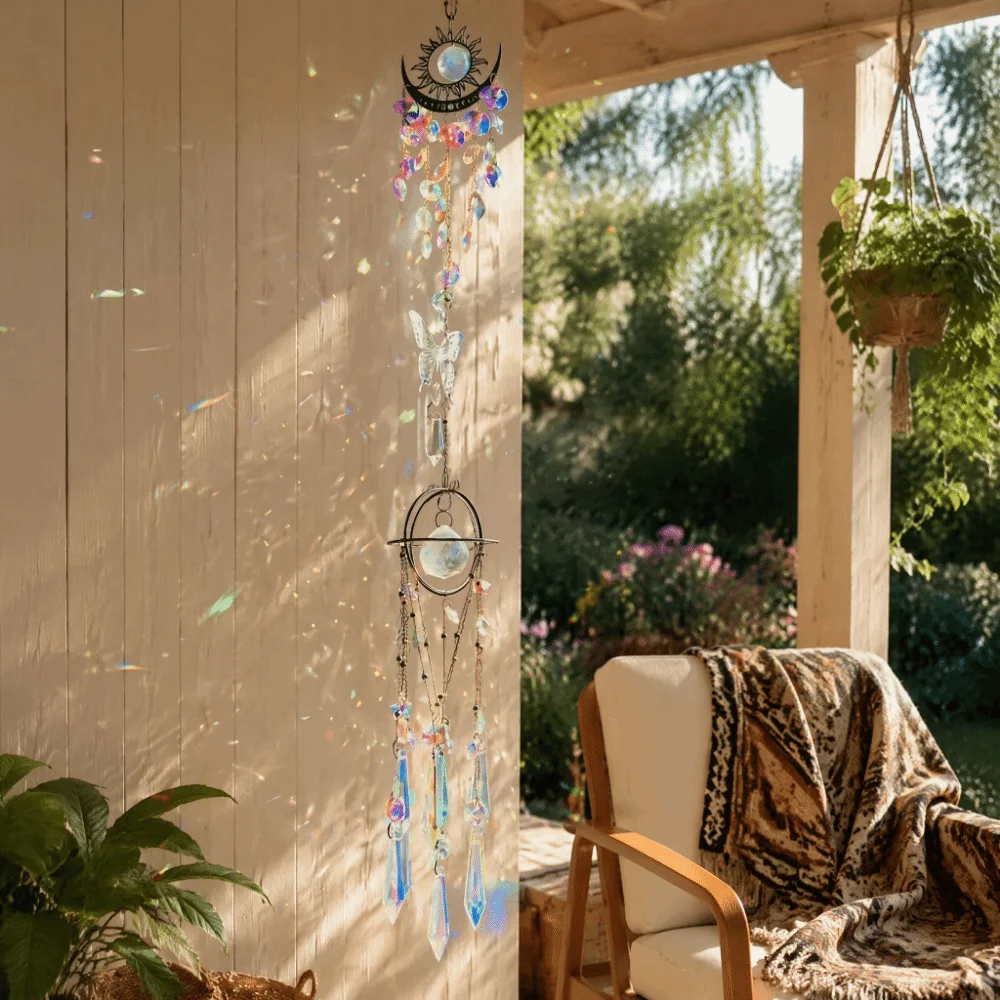 Handmade Hanging Ornaments DIY Material Kit Exquisite Boho Sun Moon Pendant Durable Rainbow Prism Crystal Sun Catcher