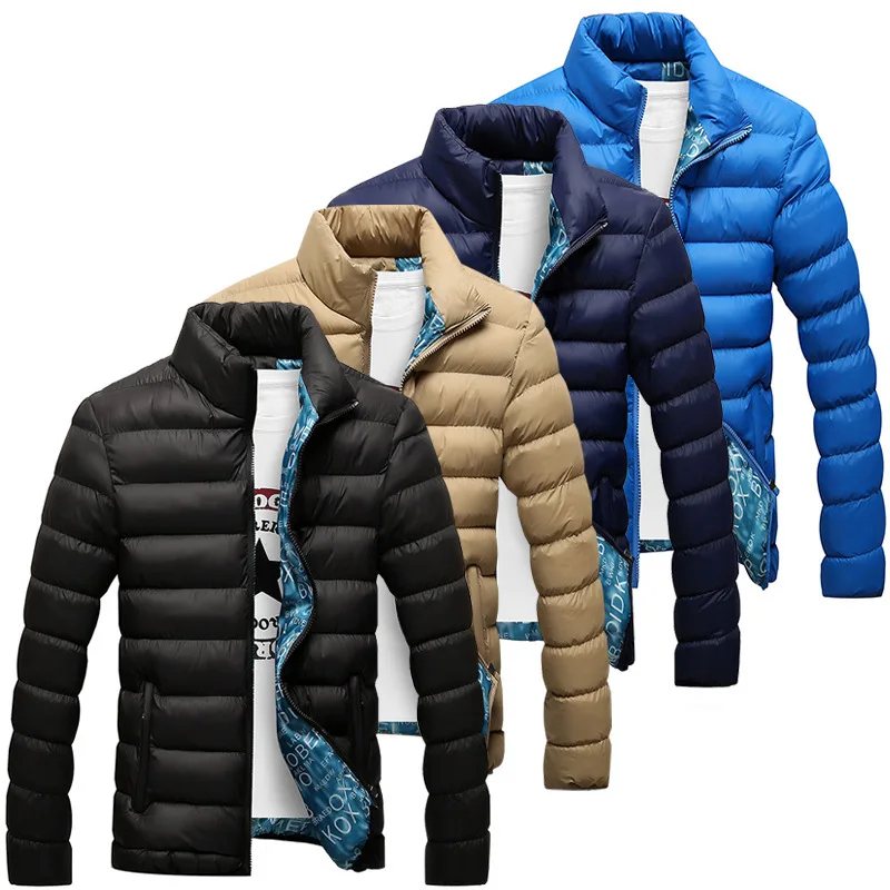 Novo casaco de inverno moda gola de pé parker zíper acolchoado masculino