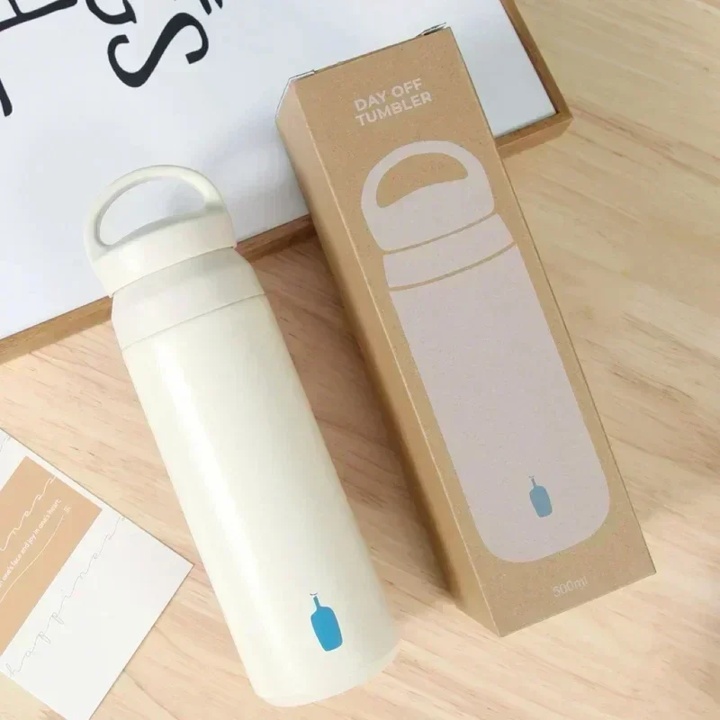 500ml Blue Bottle Thermos Day off Tumbler Stainless Steel Water Bottle Leak-Proof Coffee Cup INS Travel Thermal Vacuum Cup17oz