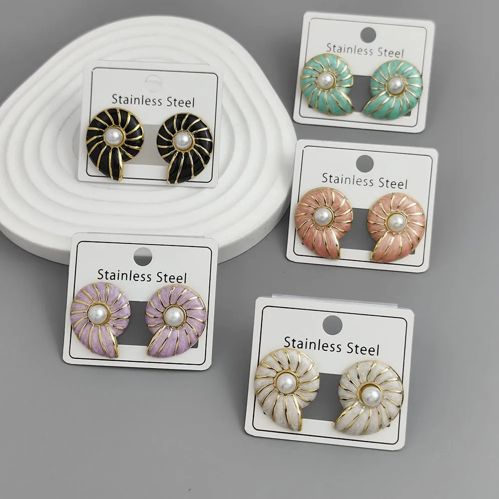 

Creative Conch Pearl Colored Enamel Stainless Steel Earrings, Waterproof and No Rust-Rusting Women's Earrings, Party Jewelry