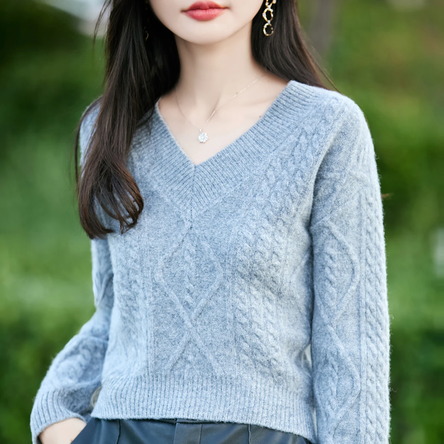 Пуловер из 100% мериносовой шерсти, модный женский роскошный однотонный вязаный пуловер с v-образным вырезом, широкая осенне-зимняя одежда, приятная для кожи, теплая, мягкая