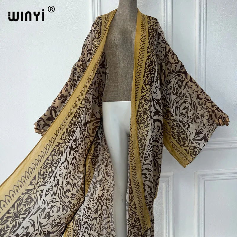 WINYI Africa wzór w cętki letnie kimono sukienka maxi okrycie plażowe sweter boho seksowny płaszcz abayas kaftan stroje plażowe kobiet