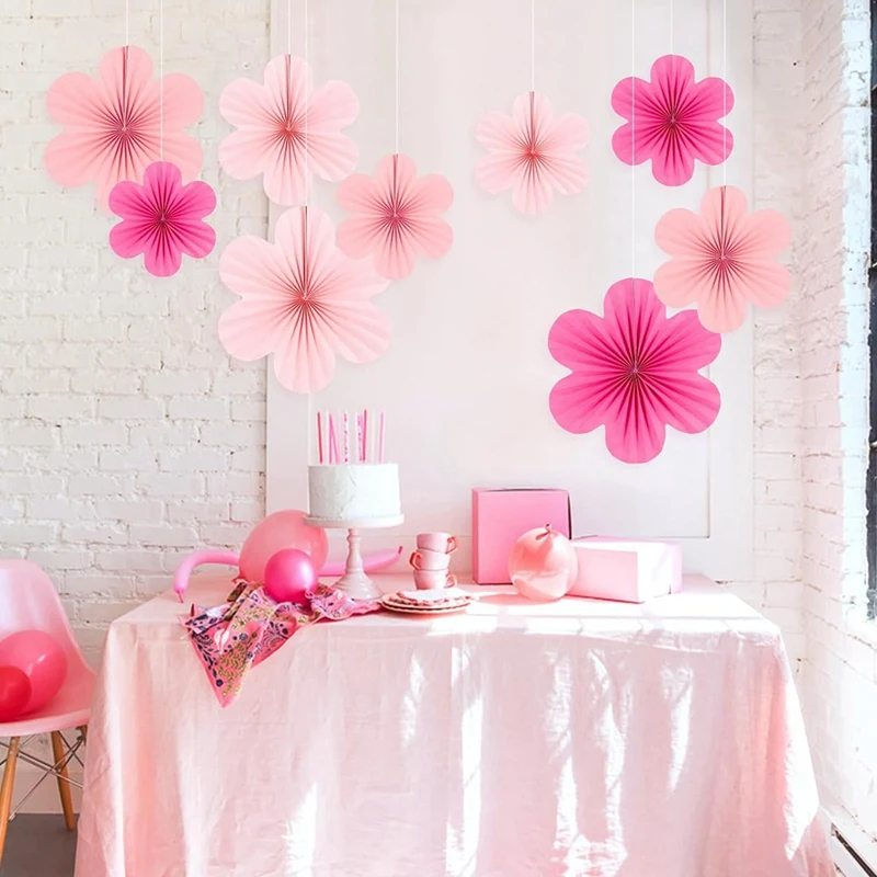 

Pink Paper Fan Flower Set Party Decorations Paper Fans, As Shown Floral Pom Poms, And Garlands For Weddings, Birthdays