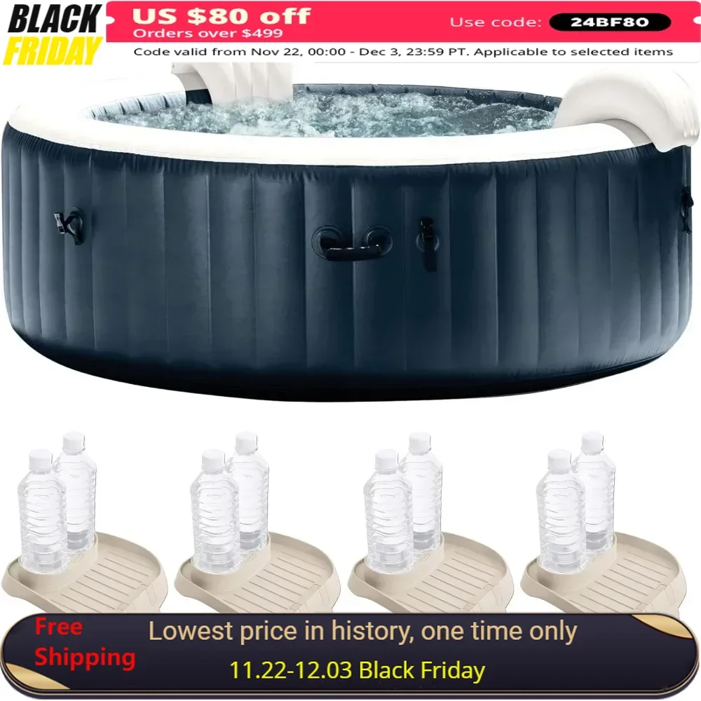 Outdoor Hot Tub with 4 Pack Cup Holder and Tray Hots Tubs Accessory, Portable Inflatable Hot Tub Bubble Jet Spa