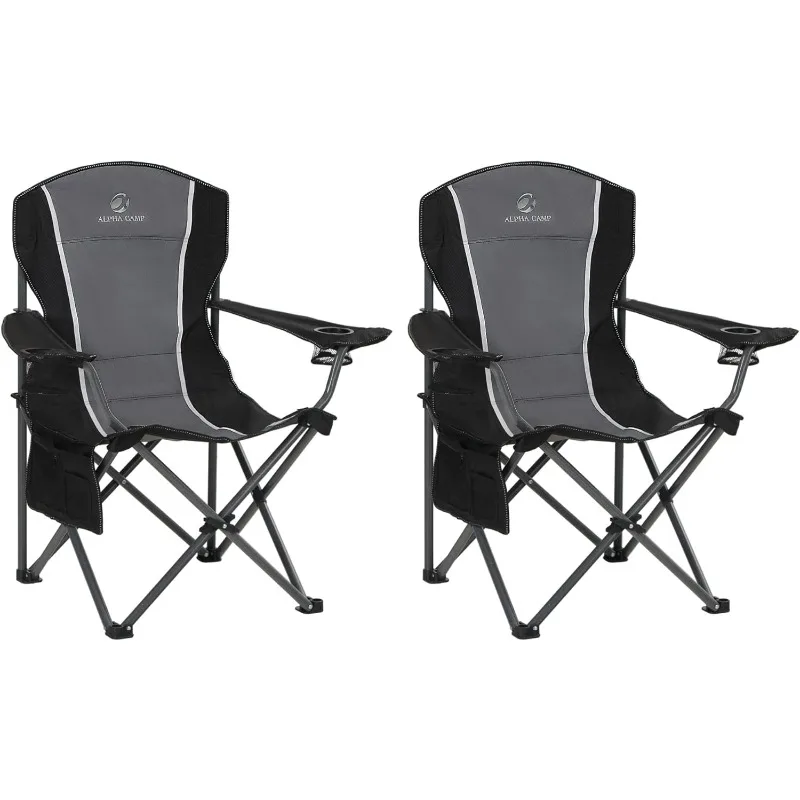 

LET'S CAMP Oversized Outdoor Folding Camping Chair, 2 Pack Arm Chairs with Cup Holder & Storage Bag,350 LBS Weight Capacity,Grey