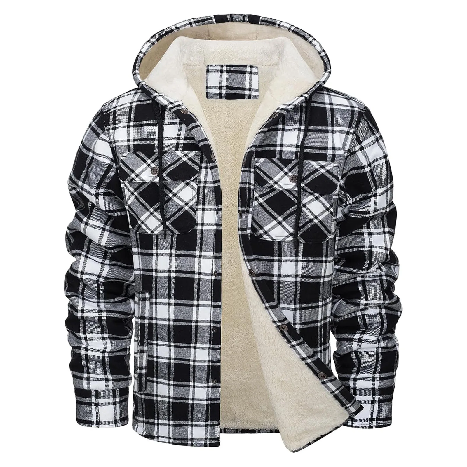 

Men Jackets Winter Men's Flannel Shirt Jacket Fleece Long Sleeve Plaid Coat Hooded Winter Jacket Men's Warm Winter Jacket