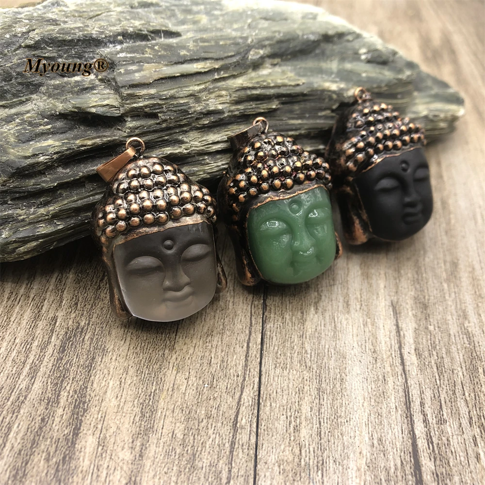 Bronze Plated Glass Crystal Buddha Head Necklace Pendant Supernatural Amulet Knot Lucky Charms MY220645