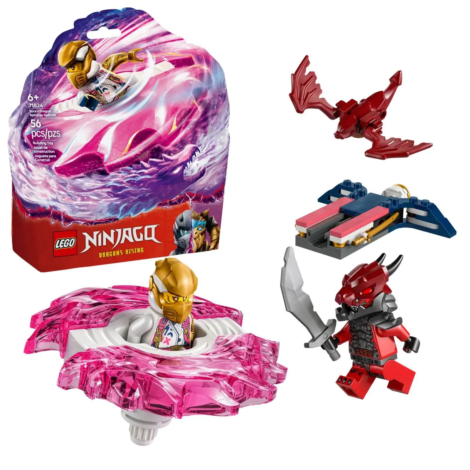 LEGO NINJAGO Sora’s Dragon Spinjitzu Spinner (71824) Juguete de acción para niños y niñas a partir de 6 años, regalo de cumpleaños, 56 piezas