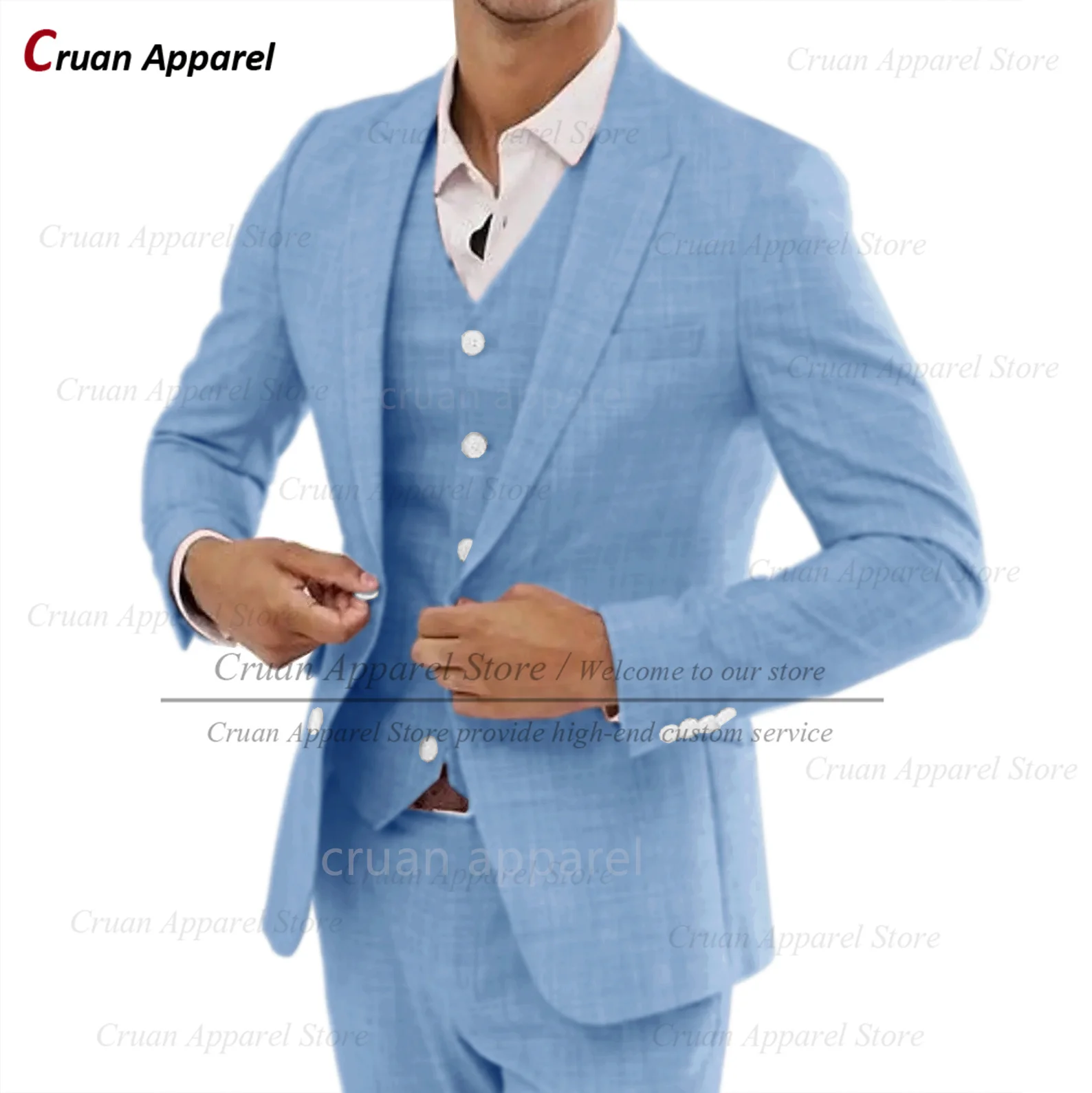 

Classic Men Linen Suit Wedding Grooms Tailor-made Fashion 2 Buttons Blazer Vest Pants 3 Pieces Daily Fashion Beach Outfits 2025