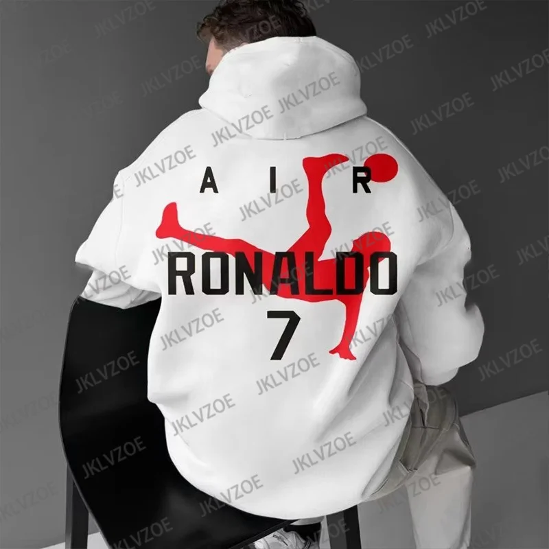 Europe America Mens Y2k Hoodie Hip Hop Trend 3D Print Ronaldo Pattern Letter Fashion Casual Cotton Hoodie Football Fans Hoodie