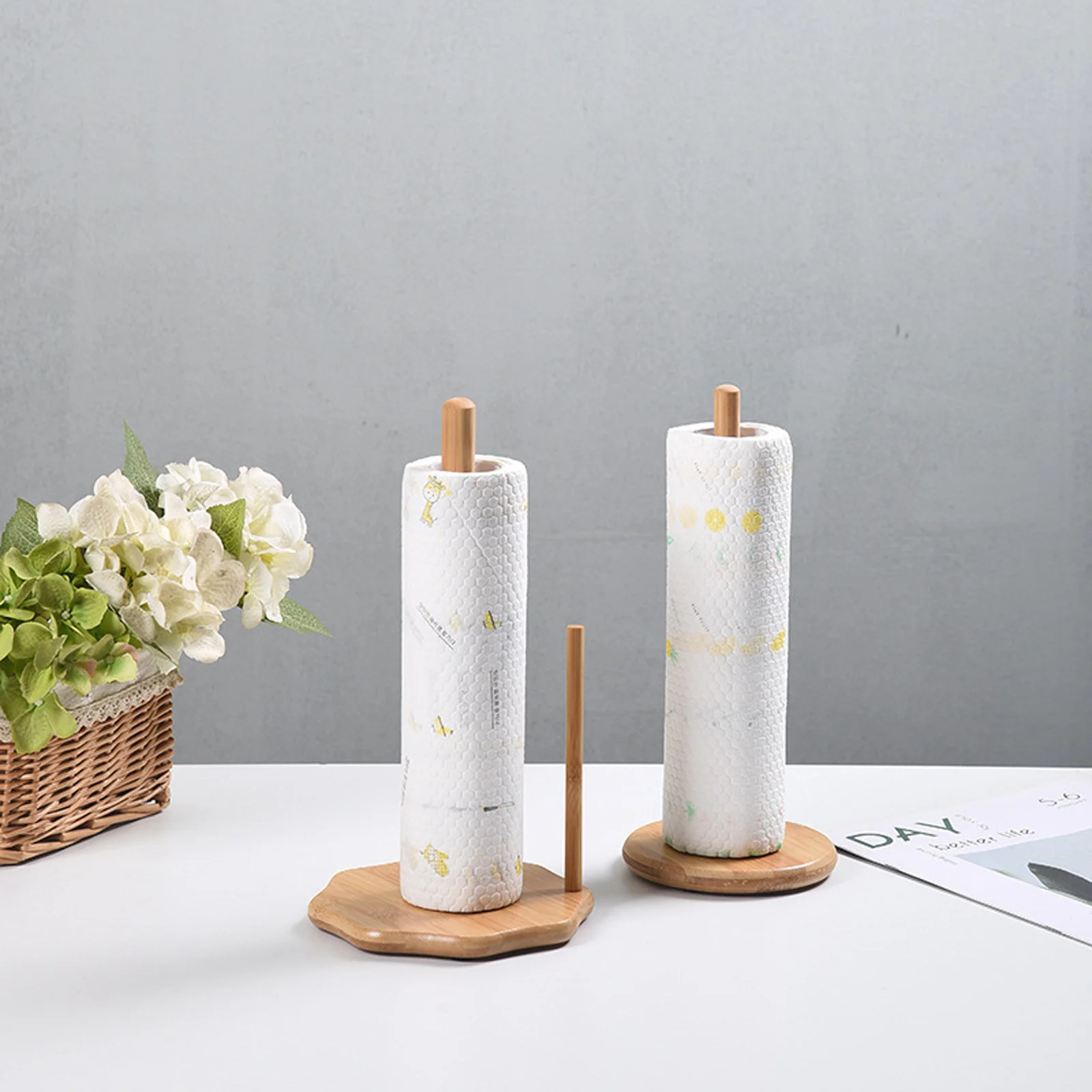 

Bamboo Kitchen Paper Towel Holder Multifunctional Wooden Roll Organizer Stand for Countertop Cabinet Paper Towel Rack