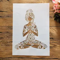 A4 29*21cm Mandala Yoga Girl DIY Layering Stencils Wall Painting Scrapbook Coloring Embossing Album Decorative Template