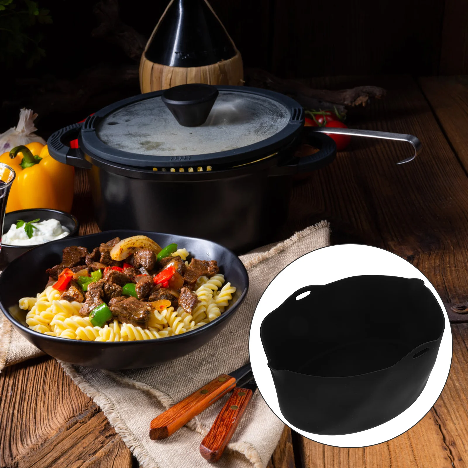 

Silicone Slow Liner 7QT Kitchen Slow Cooker Divider Black Food Grade Removable Easy Clean Kitchen Tool