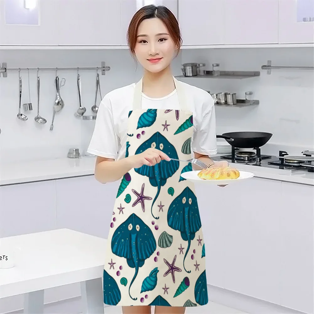 Marine Organism Apron Dolphin Jellyfish Aprons for Women Apron Kitchen Octopus Conch Cafe Apron for Men Kitchen Apron