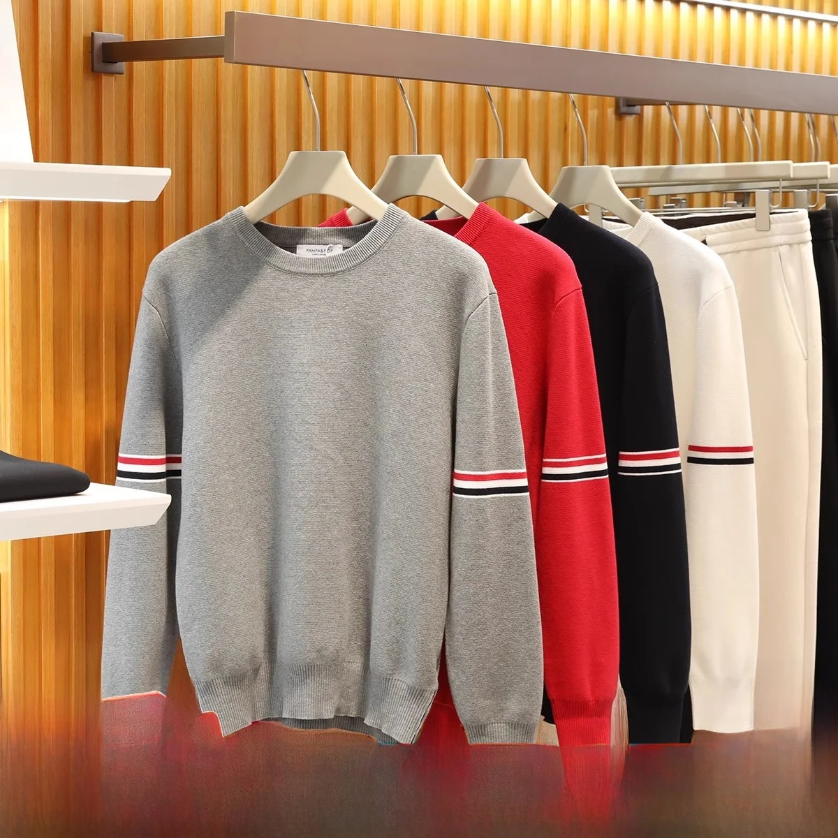 

American Luxury ade Men's Pure Cotton Knitted Base irt Spring Autumn New Year Layering Trendy Red Sweater Casual Sle