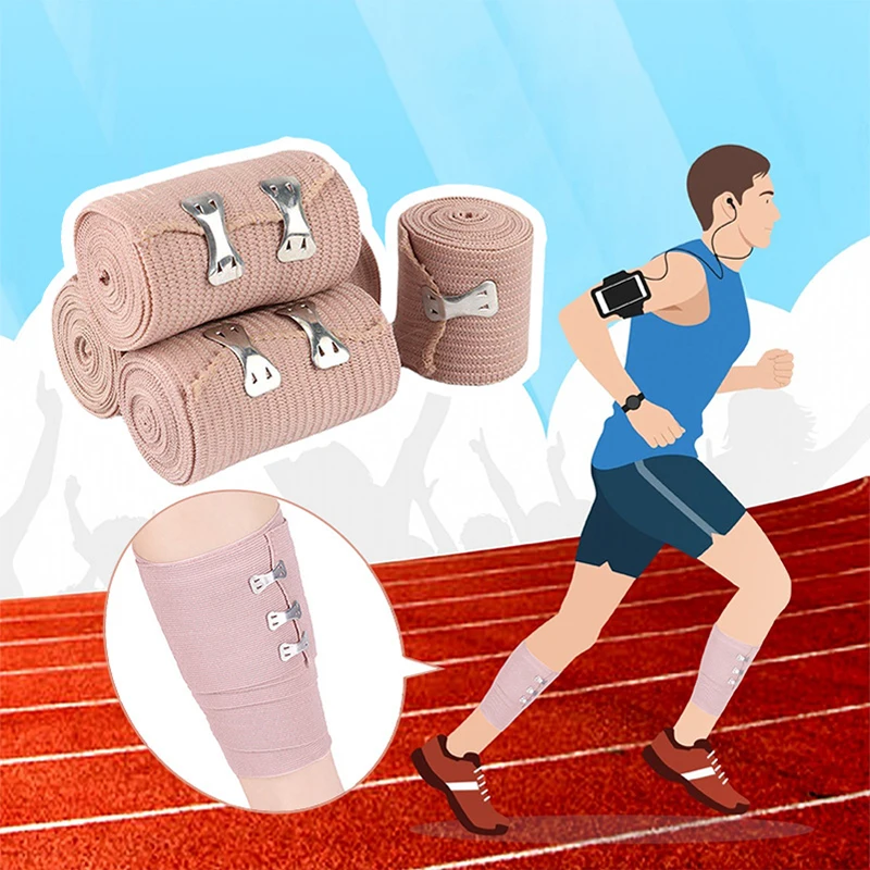 1 Roll Elastic Bandage Wrap With Clips Wound Dressing Outdoor Sports Sprain Treatment Bandage Tape For First Aid Kits