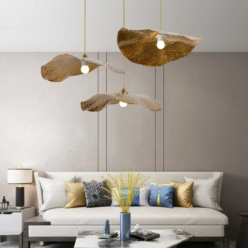 New Chinese Lotus Leaf Chandelier Zen Tea Table Hot Pot Kitchen Retro Creative Light Luxury Staircase Bar Decorative Lighting