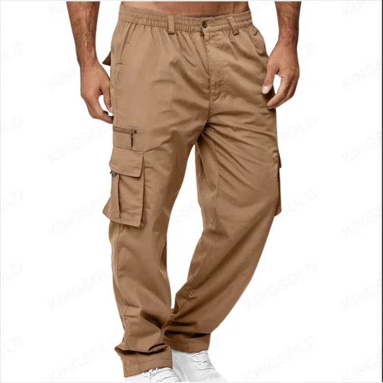 Man Casual Fleece Pants Solid Heavyweight Sweatpants Jogging Cargo Pocket Fashion Sports Elastic Trousers