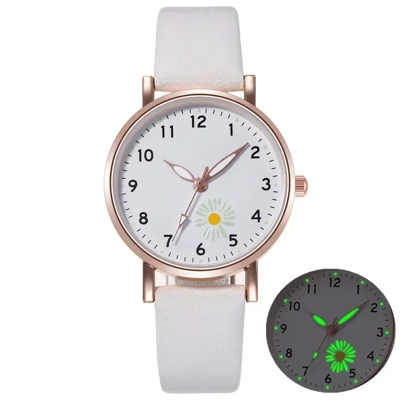 Luxury Watches for Women Luminous Little Daisy Female Watch Belt Back Light Leather Strap Ladies Quartz Wristwatch montre femme