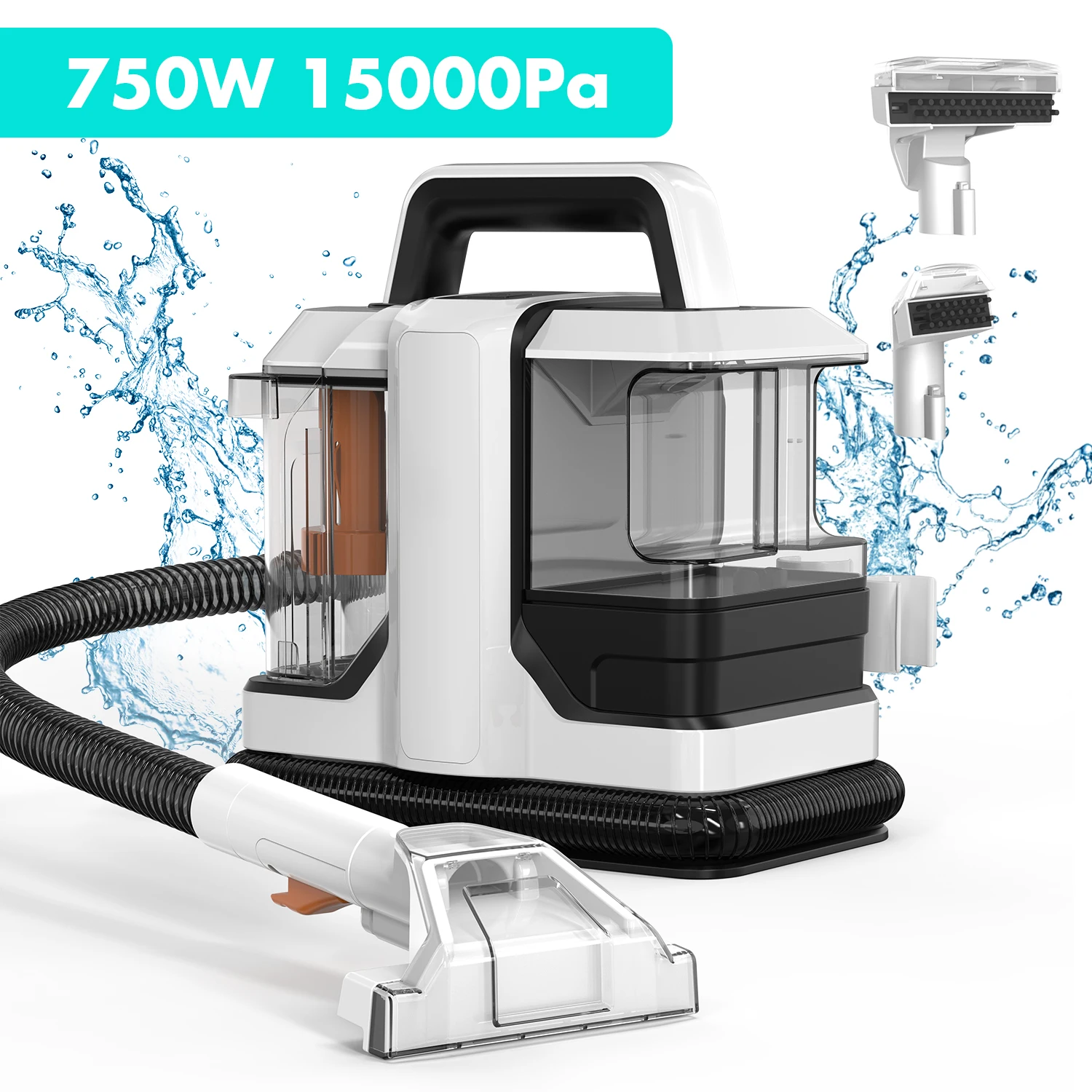 Odkurzacz do dywanów 750W 15KPa, przenośny odkurzacz punktowy z funkcją spryskiwania i ssania, zintegrowana maszyna czyszcząca do samochodu, sofy, sierści zwierząt.