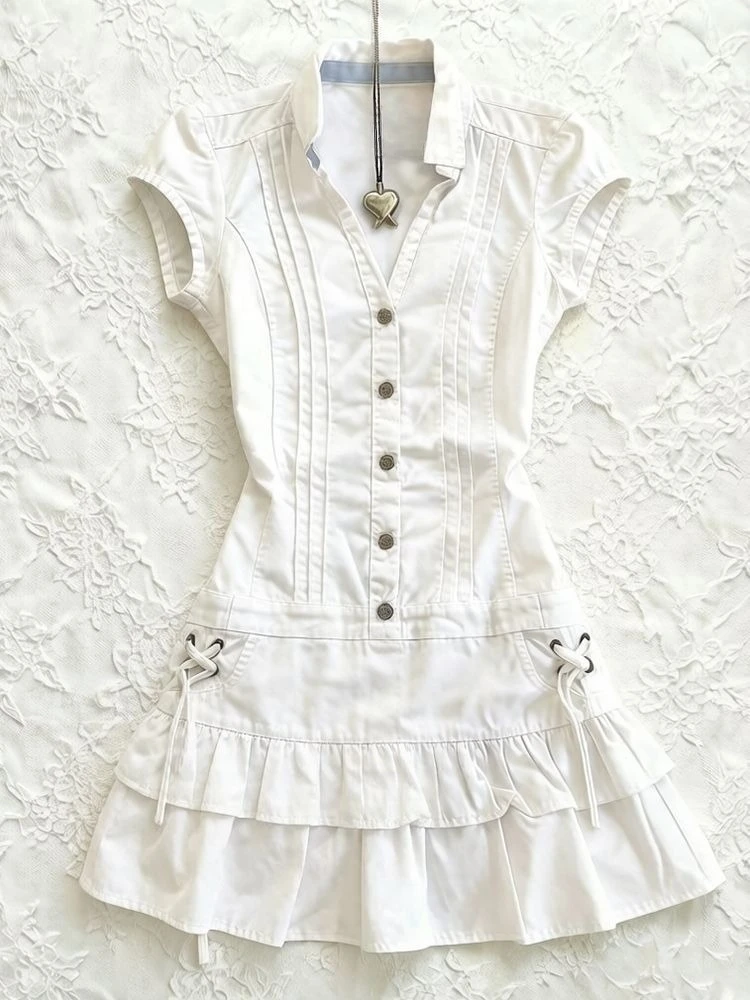 Y2K Ästhetik Lolita-Kleid für Damen, Niedliches Japanisches Harajuku Rüschen-Minikleid, Süßes Alltags- und Festtagsoutfit