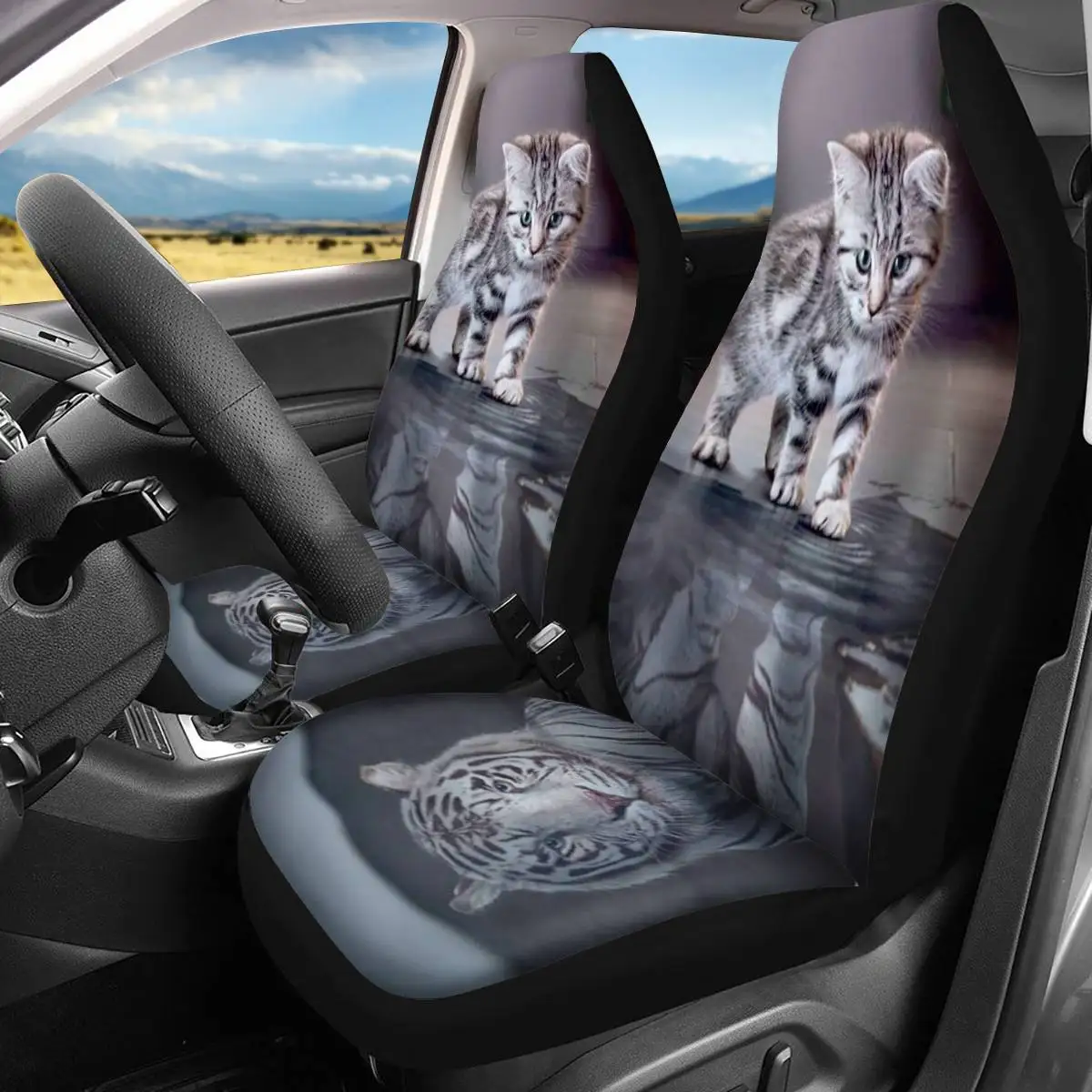 

Cat Refraction Tiger 3D Funny Design Car Seat Covers for Women Car Interior Decor Set of 2 Car Seat Protector Covers