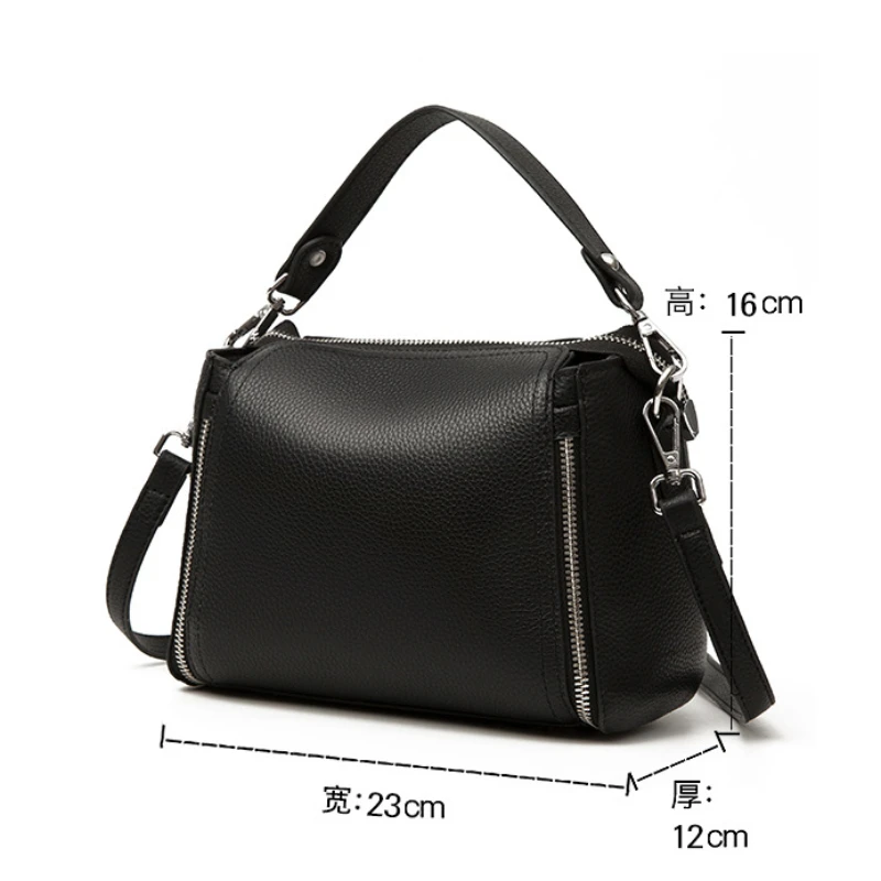 Genuine Leather Women\'s Bag Europe and America Fashion Retro Black Crossbody Bag Luxury Cow Leather Handbag Single Shoulder Bag