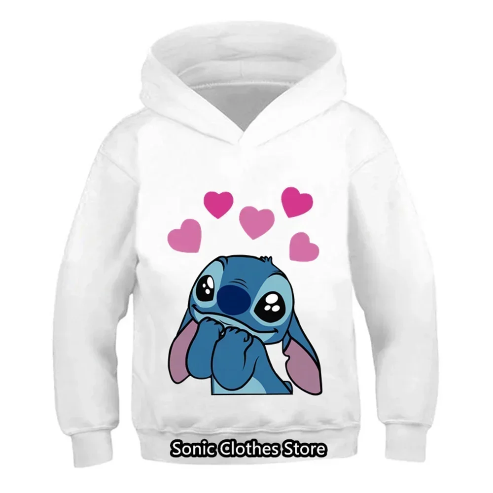 Kawaii Stitch Sweatshirt Hoodies Letter Fashion Pullover Anime Manga Cartoons Girls Boy Kids Casual Clothes Tops