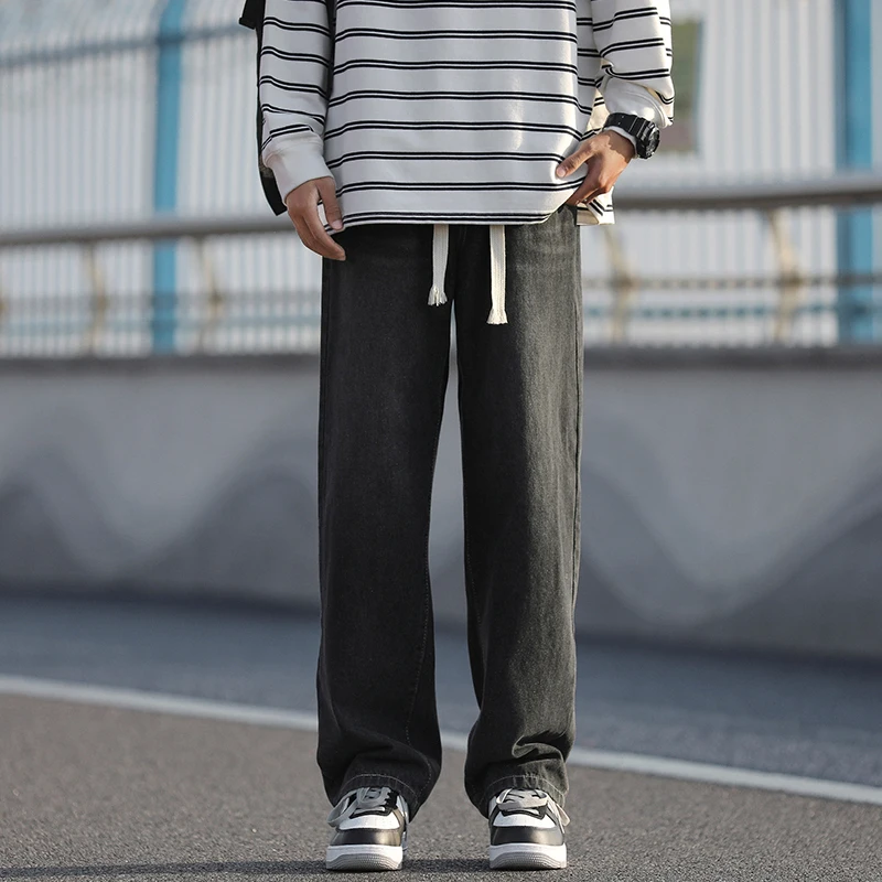 

2025 Spring New Fashionable Jeans Design Sense Men's Washed Gradual Aging Straight Tube Men's Cowboy Pants Wide Legs Casual