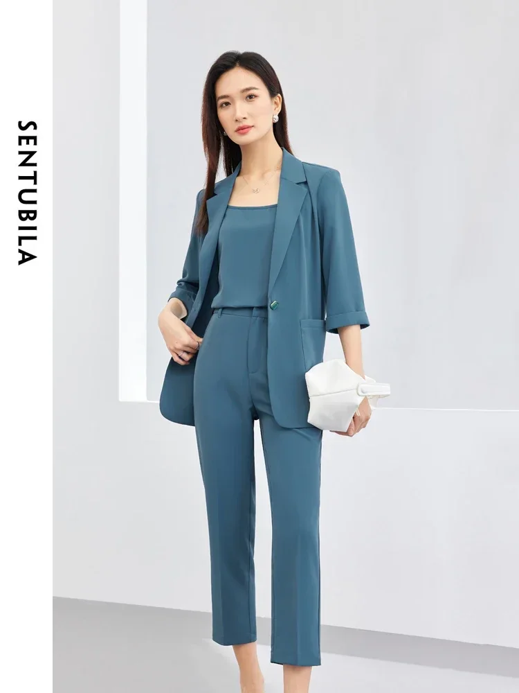 

SENTUBILA 3 Piece Commute Blazer Pant Suit Women 2024 Spring Autumn Office Lady Workwear Outfits Elegant Matching Set 141Z53168X