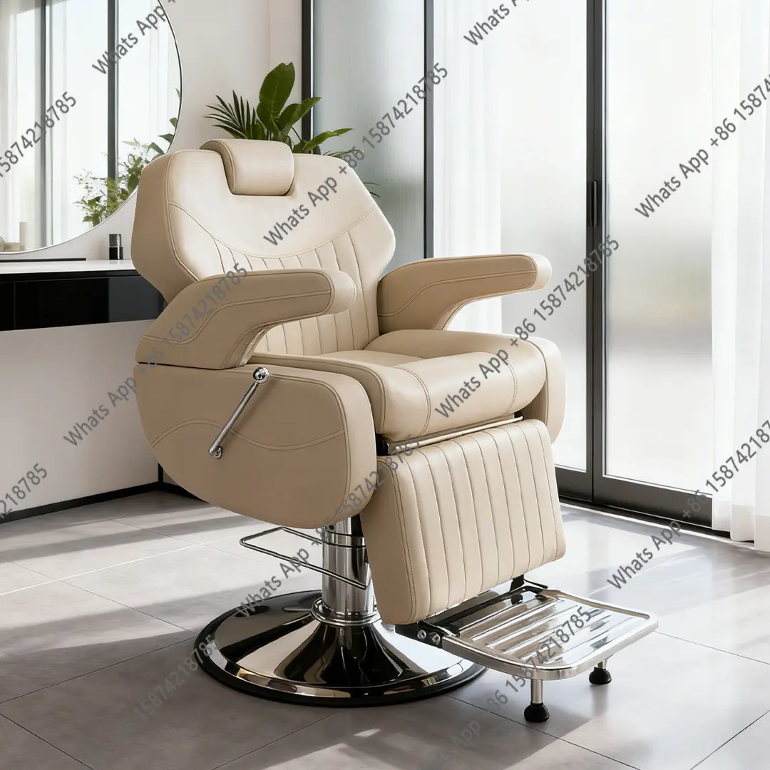 Barber chair, special chair for barber shop, fashionable hair salon, reclining and lifting large chassis, hair cutting chair.