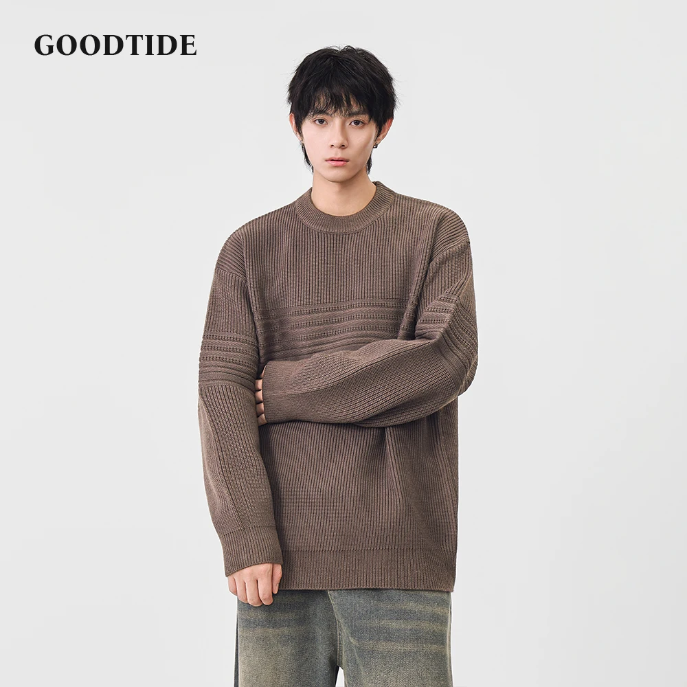 Fashion Men's Casual Crew Neck Sweater 2025 Winter New Textured Stripe Knitted Pullover Comfortable Soft Long Sleeve Jumper Top
