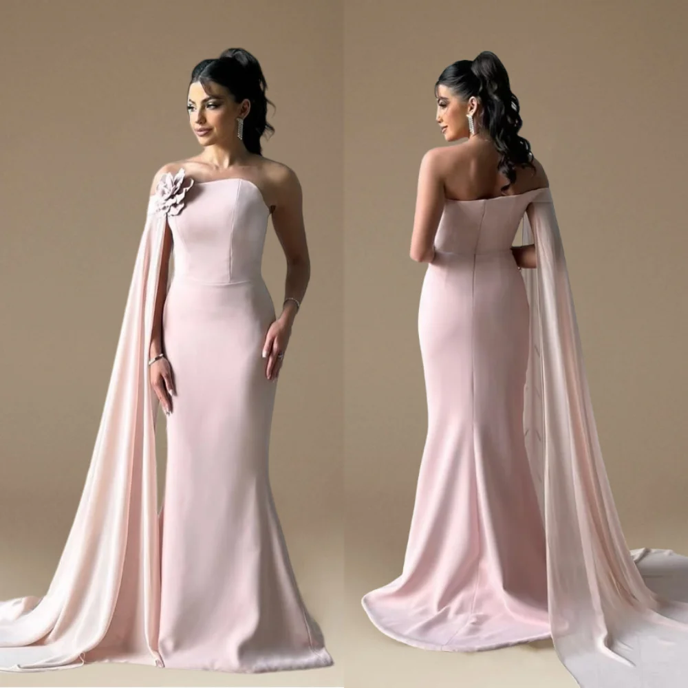 

Customized Jersey Handmade Flower One-shoulder Mermaid Floor-length Bespoke Occasion Formal Evening Party Dresses Elegant