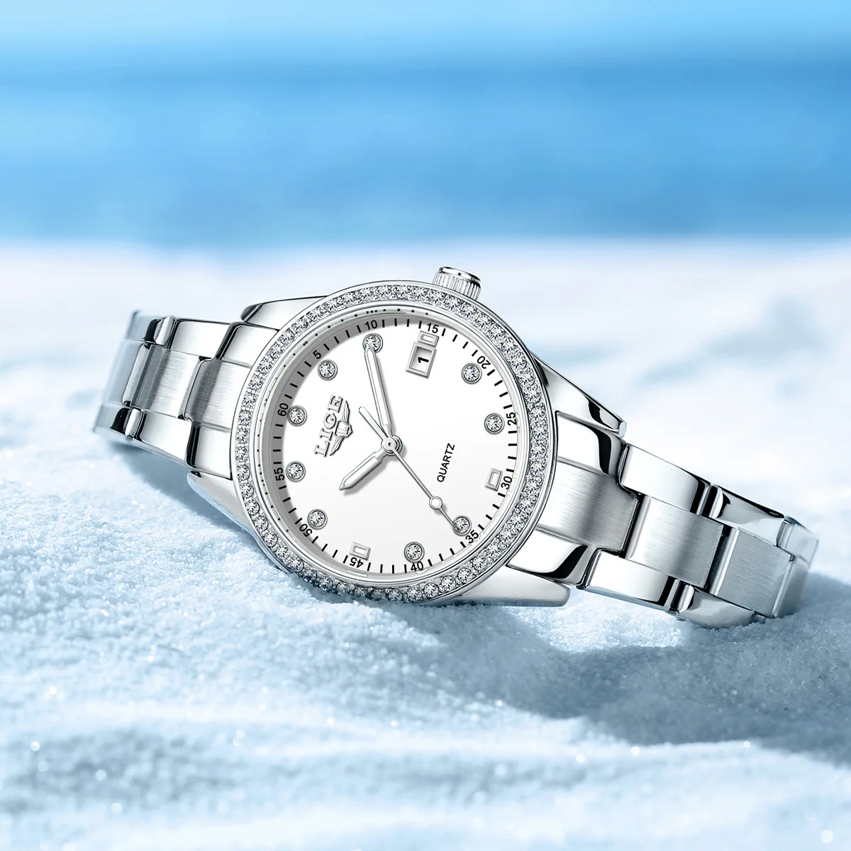LIGE New Luxury Quartz Watch for Women Fashion Elegant Diamond Dial Ladies Watches Stainless Steel Waterproof Women's Wristwatch
