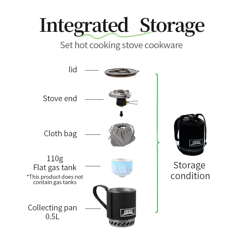 BRS 61 Camping Integrated Heat Collecting Pot Burner Ultralight Portable Hiking Furnace Outdoor Cooking Backpacking Stove System