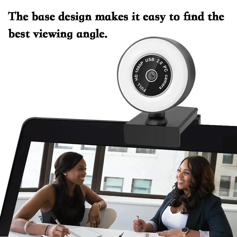 EXHQDR webcam A21 HD 1080P USB camera, fixed focus, plug and play, 3-level adjustable ring light, suitable for HD video anchors