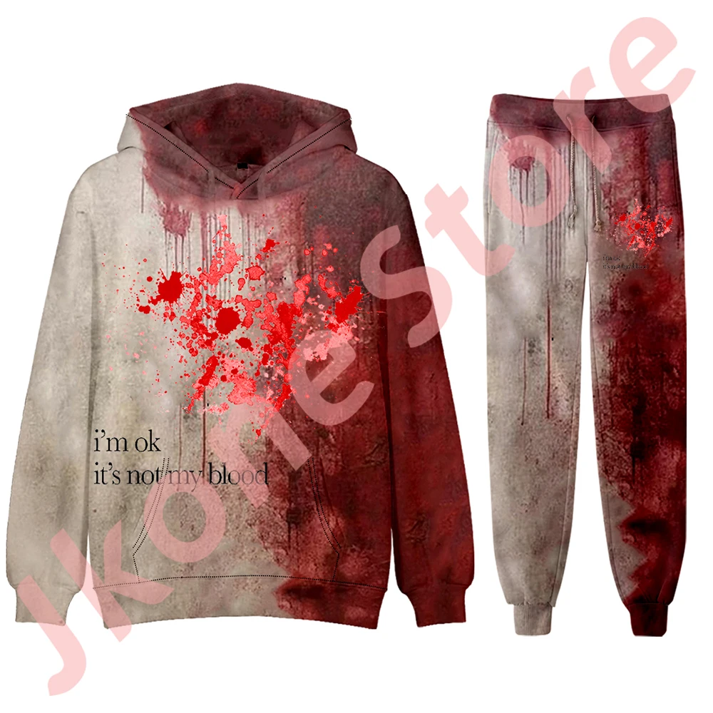 I'm OK It's Not My Blood Hoodies Jogger Pants Halloween Blood Horror Logo Merch Cosplay Women Men Fashion Streetwear Set