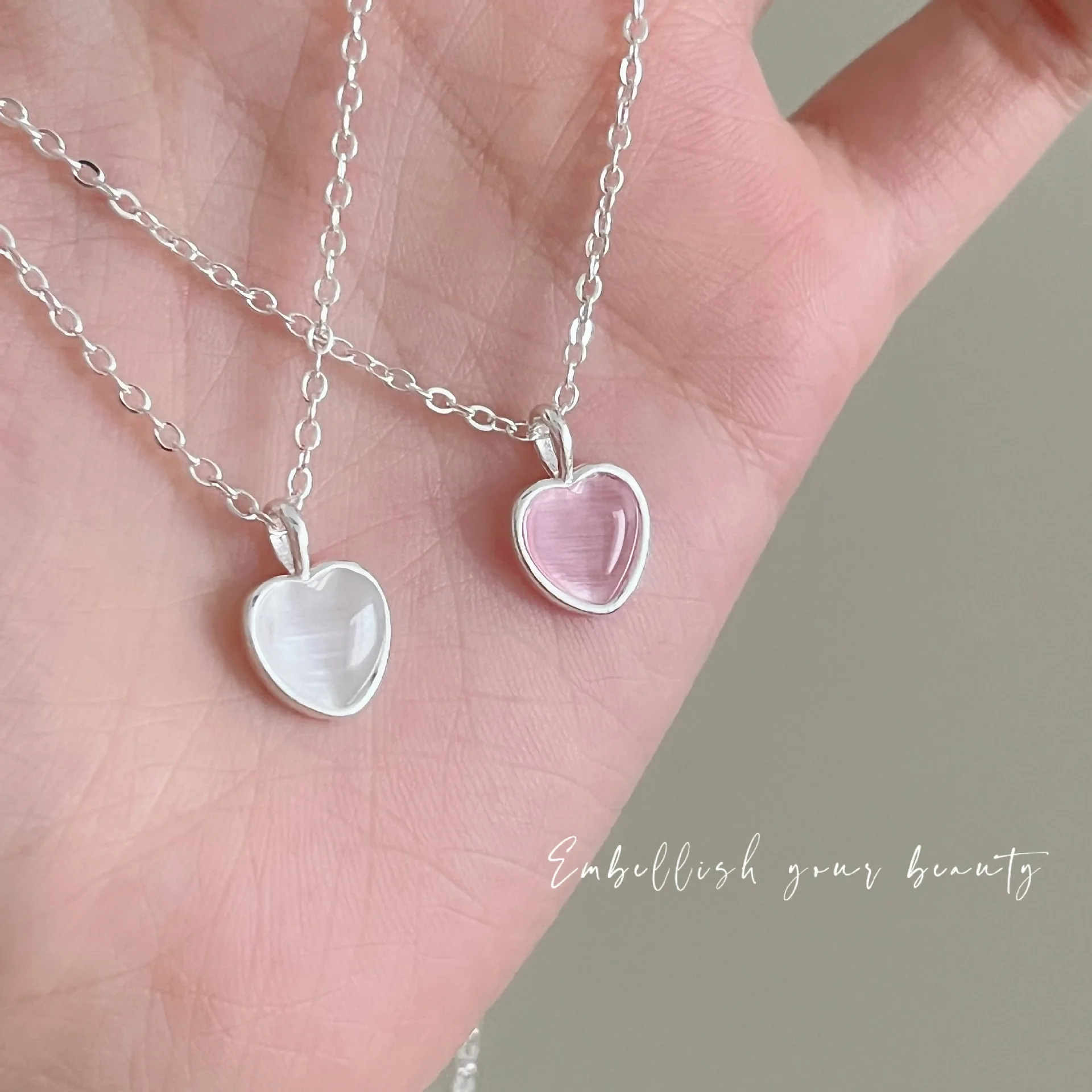 925 Sterling Silver Necklace Pendant For Women Jewelry Pink Love Necklace Korean Luxury Design Heart-shaped Collarbone Chain New