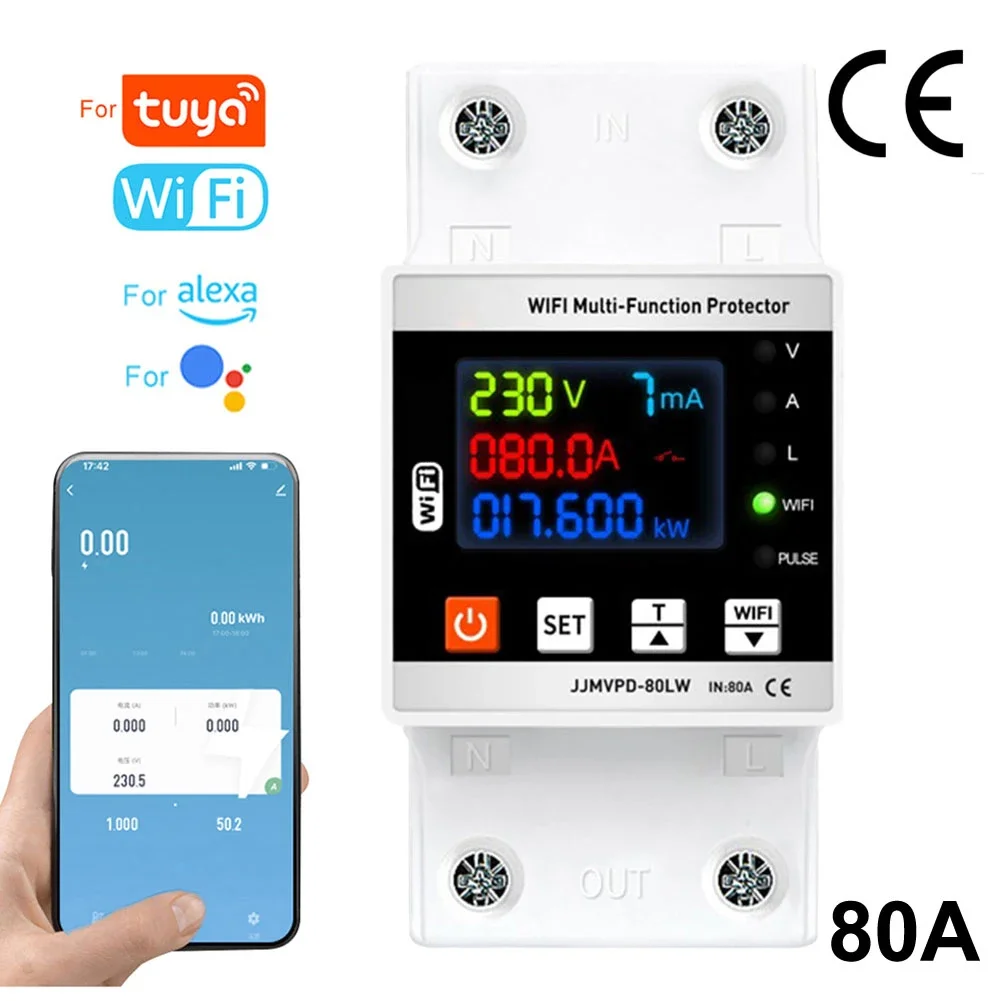 Comprehensive Electrical System Monitor with WiFi & Leakage Safety Features Designed for For TUYA Platforms 63A/80A