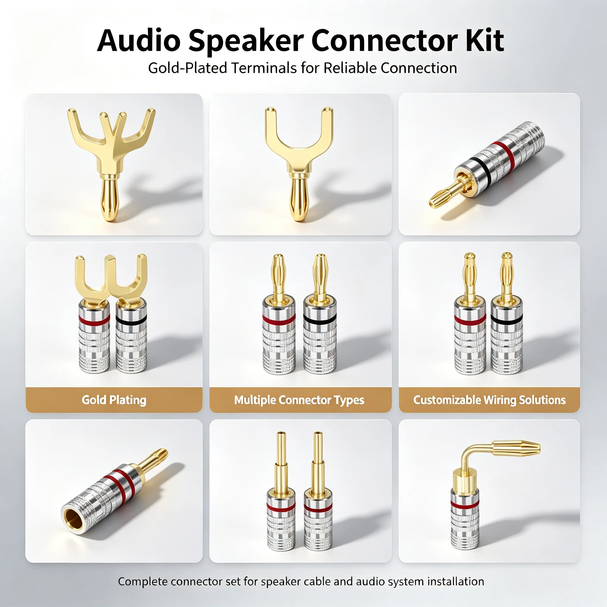 8PCS Audiocrast Closed Screw 24K Gold Plated Banana Plug Speaker Connector for HIFI Speaker Wire Wall Plate Audio Amplifier