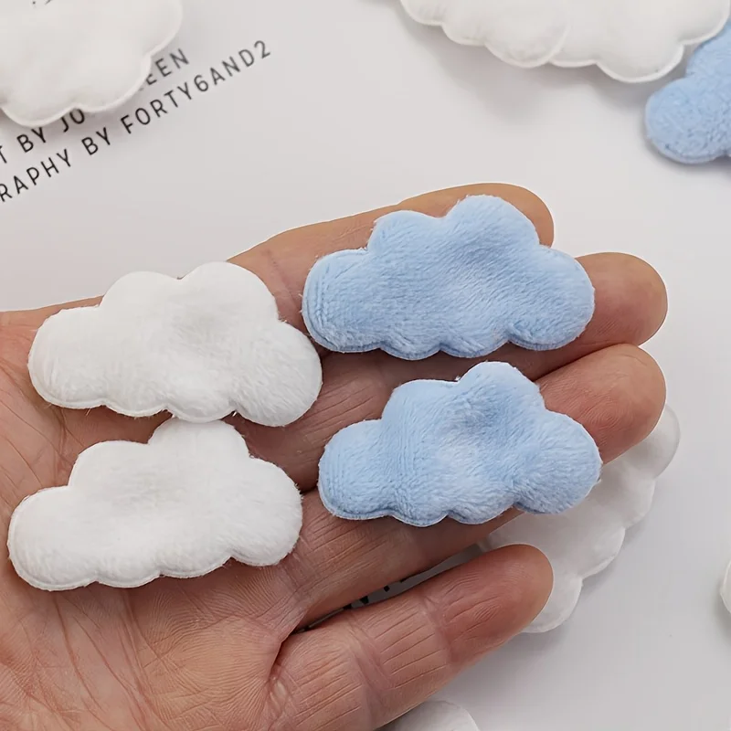 20Pcs Cloud-Shaped Sewing Craft Kit, Mixed White and Blue, Includes Fabric Clouds and Colored Threads, DIY Patchwork Materials