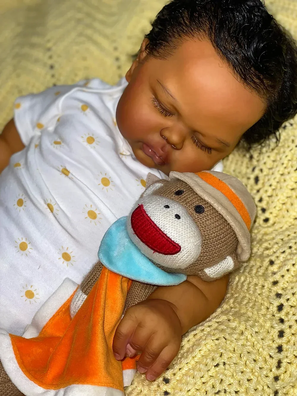 DLS Customized Limited Supply 25inch Reborn Baby Sleeping Pickle Hand-Rooted Hair Dark Skin African Boy With Different Dress