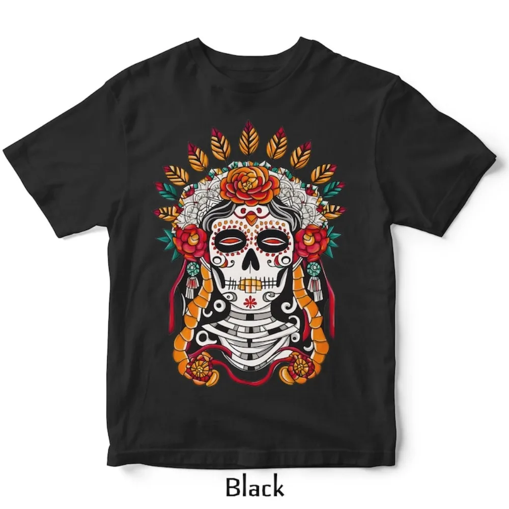 Dia De Los Muertos Shirt Mexican Day of The Dead Sugar Skull Shirt Mexico Skeleton Tee Shirt Goddess Halloween Man Clothes