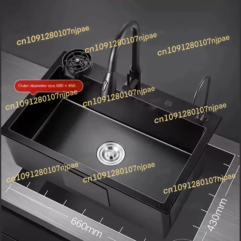 

German Nano Sinks for Apartments Kitchen Sink for Rental Houses Black Metal Three-hole Drain Kitchen Sink Light Luxury
